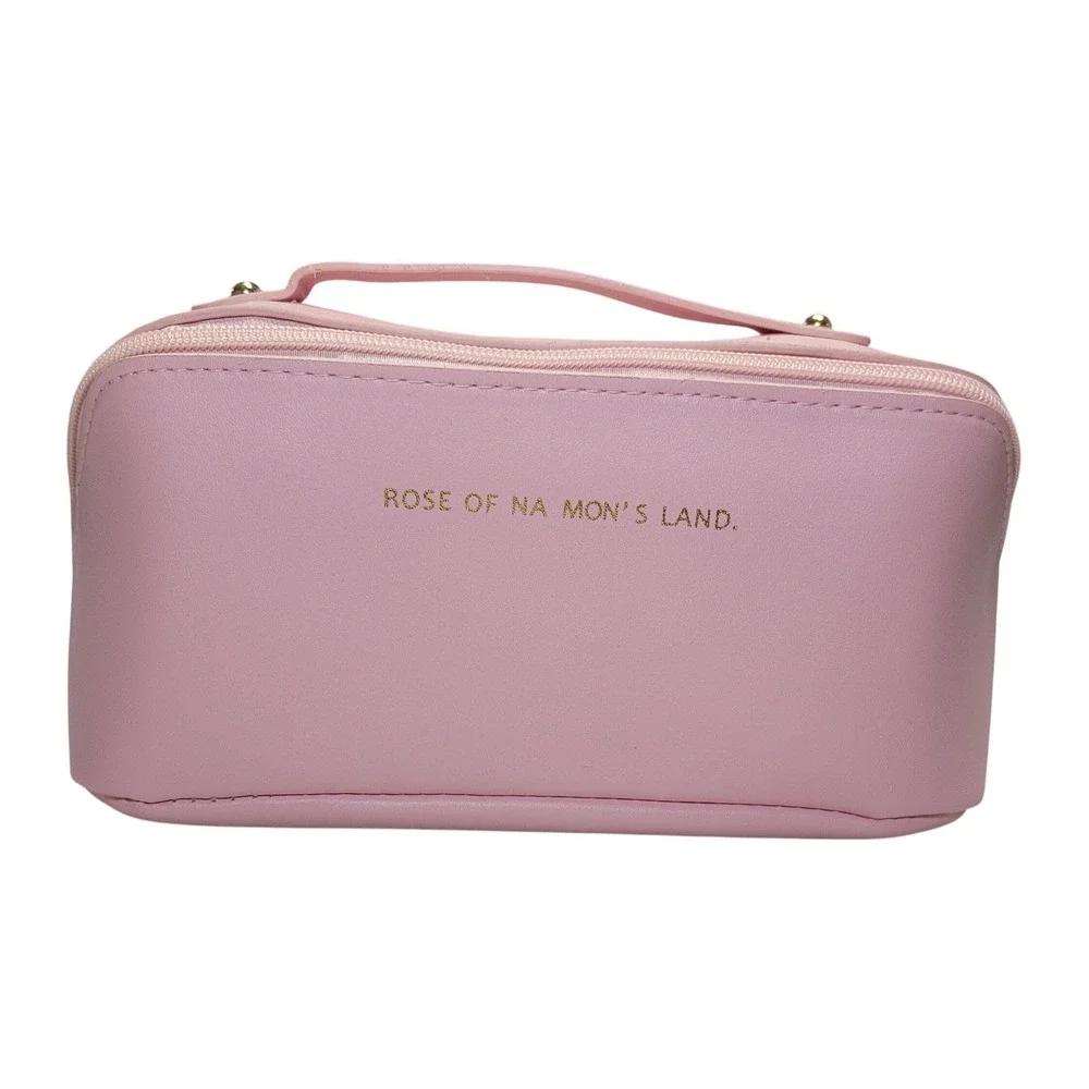 Rose of No Mans Land Pink Vegan Leather Travel Makeup Bag Organizer
